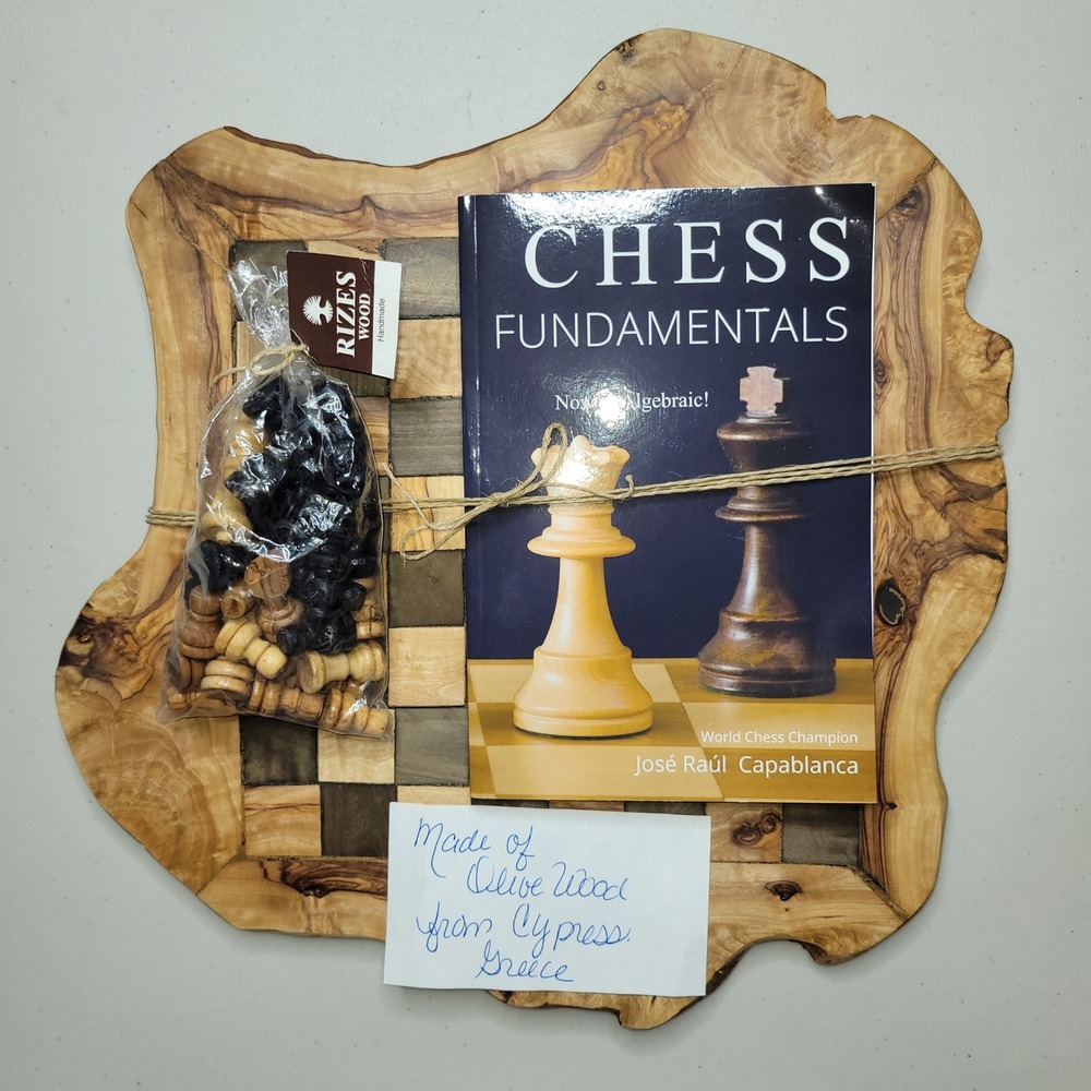 Handmade Olive Wood‎ Chess Set from Greece with Capablanca Book